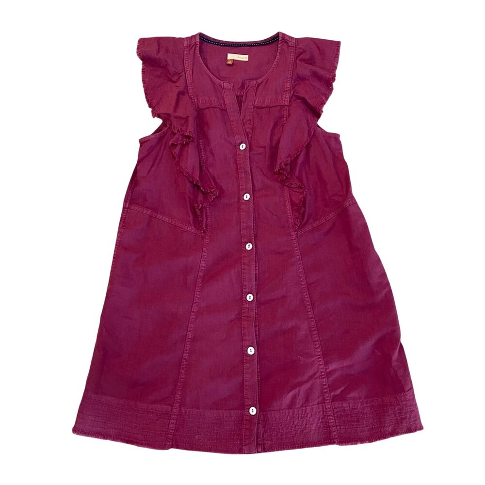 Pilcro Boho Chic 100% Cotton Western Fray Hem Modern Pocket Flutter Sleeve Dress